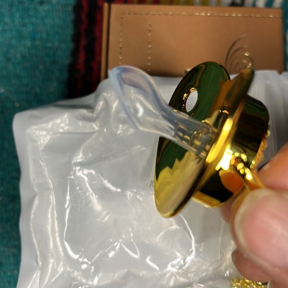 New in package gold and rhinestone initialed A pacifier has rhinestone bib clip - Picture 3 of 6